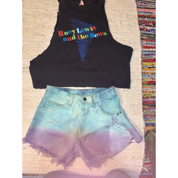 90's Tie Dye Studded Denim Cutoff Jean Shorts - Picture 1 of 8